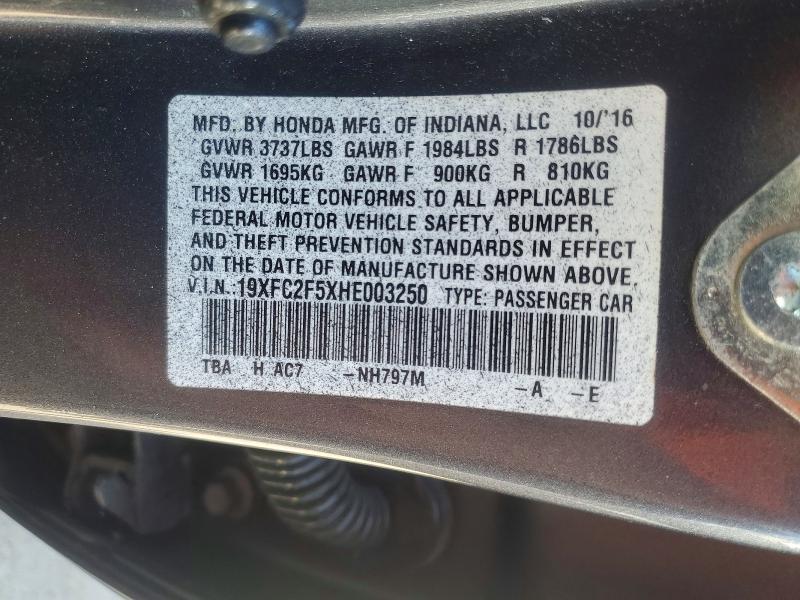 Продаж на аукціоні авто 2017 Honda Civic, vin: 19XFC2F5XHE003250, номер лоту: 53102516