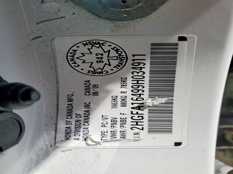 Aukcja sprzedaży 2009 Honda Civic, vin: 2HGFA16499H034911, numer aukcji: 53233586