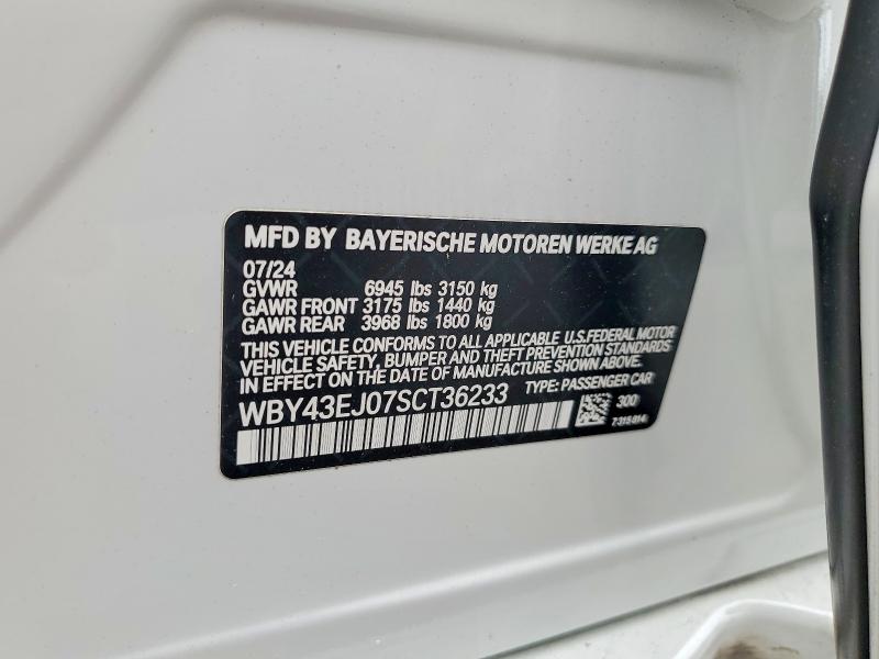 53293176 :رقم المزاد ، WBY43EJ07SCT36233 vin ، 2025 Bmw I7 مزاد بيع