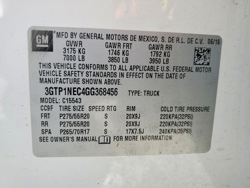 52431466 :رقم المزاد ، 3GTP1NEC4GG368456 vin ، 2016 Gmc Sierra مزاد بيع
