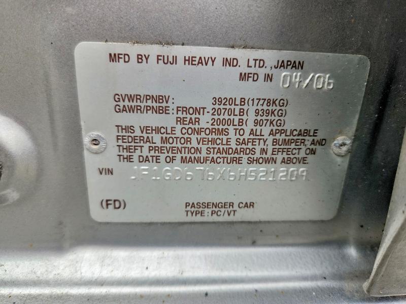 53044426 :رقم المزاد ، JF1GD676X6H521209 vin ، 2006 Subaru Impreza مزاد بيع