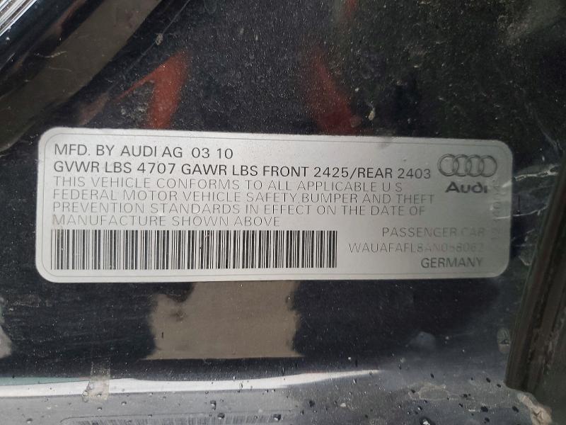 Продаж на аукціоні авто 2010 Audi A4, vin: WAUAFAFL8AN058062, номер лоту: 52061166