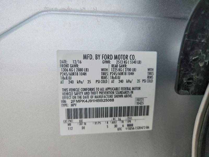 2017 Ford Edge მანქანა იყიდება აუქციონზე, vin: 2FMPK4J91HBB25088, აუქციონის ნომერი: 54702496