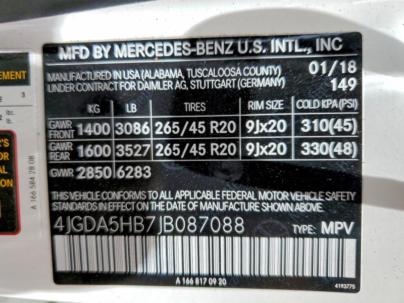 Продаж на аукціоні авто 2018 Mercedes-benz Gle, vin: 4JGDA5HB7JB087088, номер лоту: 51868086