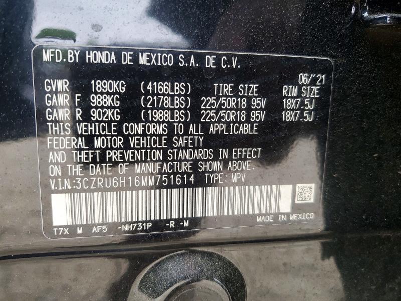 Продажа на аукционе авто 2021 Honda Hr-v, vin: 3CZRU6H16MM751614, номер лота: 54260416