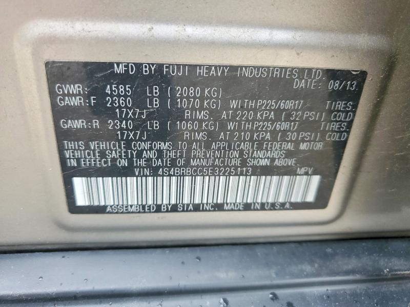 2014 Subaru Outback მანქანა იყიდება აუქციონზე, vin: 4S4BRBCC5E3225113, აუქციონის ნომერი: 55108806