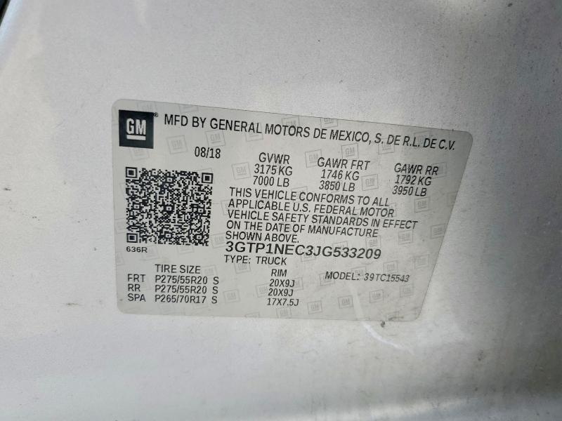 52370476 :رقم المزاد ، 3GTP1NEC3JG533209 vin ، 2018 Gmc Sierra مزاد بيع