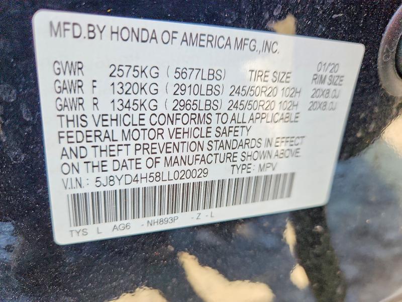 Продаж на аукціоні авто 2020 Acura Mdx, vin: 5J8YD4H58LL020029, номер лоту: 54192856