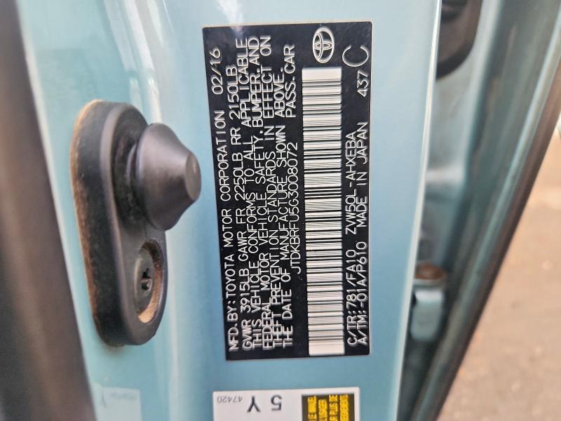 Aukcja sprzedaży 2016 Toyota Prius, vin: JTDKBRFU5G3008072, numer aukcji: 54547386