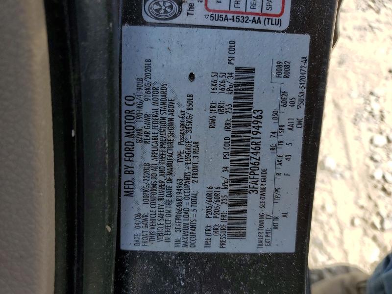 Aukcja sprzedaży 2006 Ford Fusion, vin: 3FAFP06Z46R194963, numer aukcji: 54017156