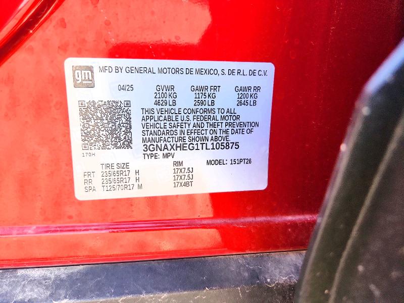 Aukcja sprzedaży 2026 Chevrolet Equinox, vin: 3GNAXHEG1TL105875, numer aukcji: 53407016