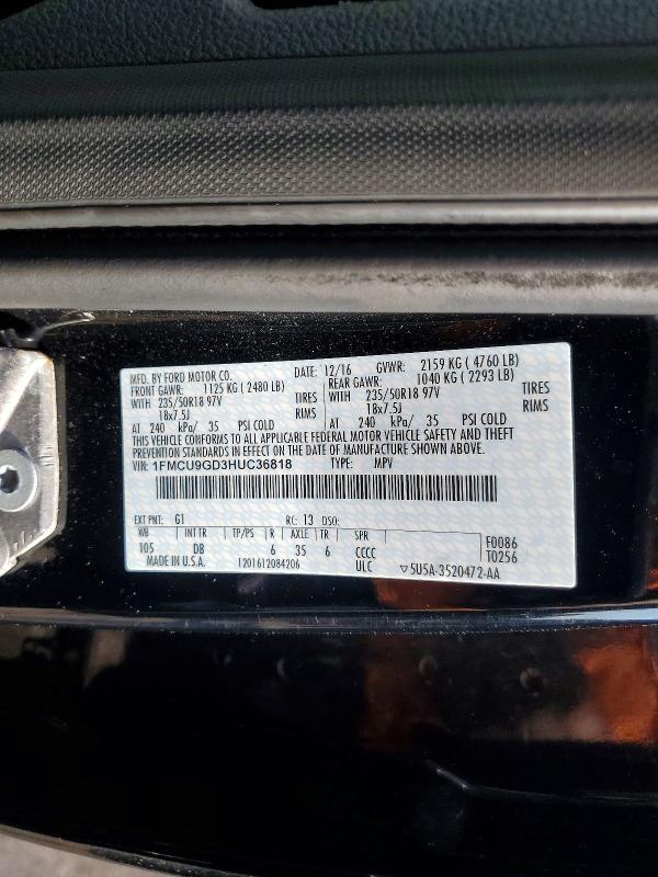Aukcja sprzedaży 2017 Ford Escape, vin: 1FMCU9GD3HUC36818, numer aukcji: 53967986