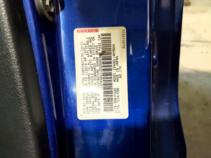 51611066 :رقم المزاد ، JTDFR320110026669 vin ، 2001 Toyota Mr2 مزاد بيع