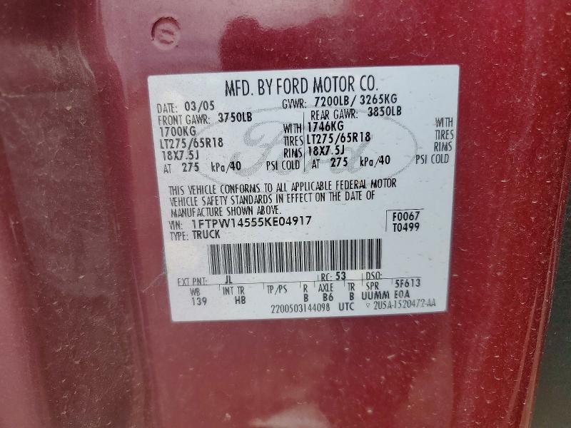 Продаж на аукціоні авто 2005 Ford F150, vin: 1FTPW14555KE04917, номер лоту: 58197146