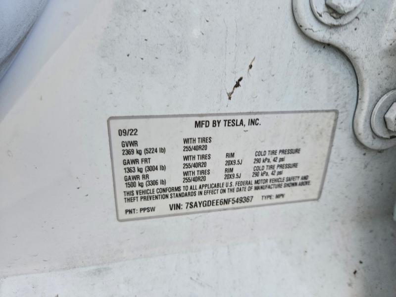 Aukcja sprzedaży 2022 Tesla Model Y, vin: 7SAYGDEE6NF549367, numer aukcji: 51793526