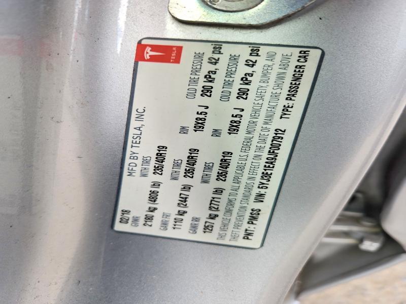 2018 Tesla Model 3 მანქანა იყიდება აუქციონზე, vin: 5YJ3E1EA9JF007912, აუქციონის ნომერი: 53549546
