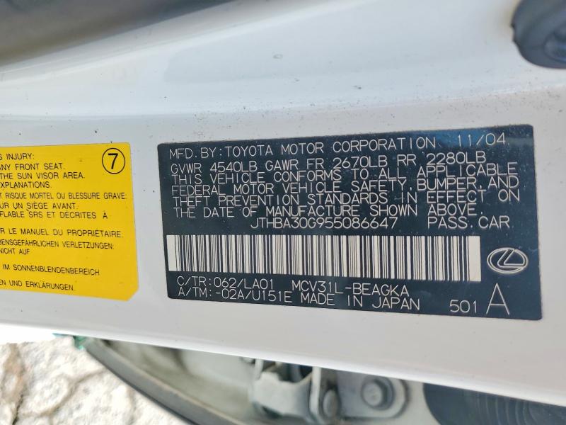 Продаж на аукціоні авто 2005 Lexus Es, vin: JTHBA30G955086647, номер лоту: 54544506