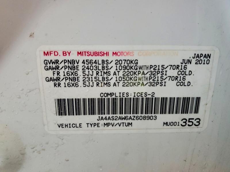 Продажа на аукционе авто 2010 Mitsubishi Outlander, vin: JA4AS2AW6AZ608903, номер лота: 53592226