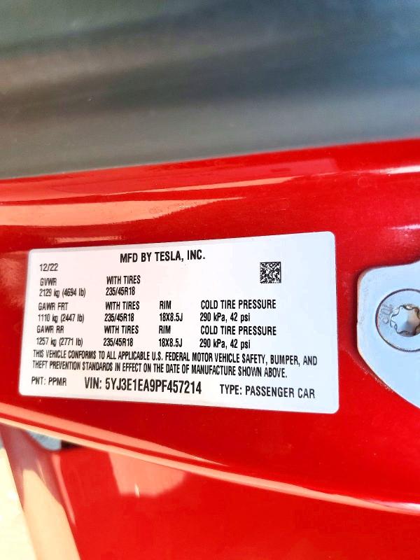 Продажа на аукционе авто 2023 Tesla Model 3, vin: 5YJ3E1EA9PF457214, номер лота: 54623856