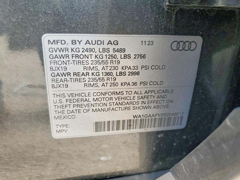 54243326 :رقم المزاد ، WA1GAAFY0R2048012 vin ، 2024 Audi Q5 مزاد بيع