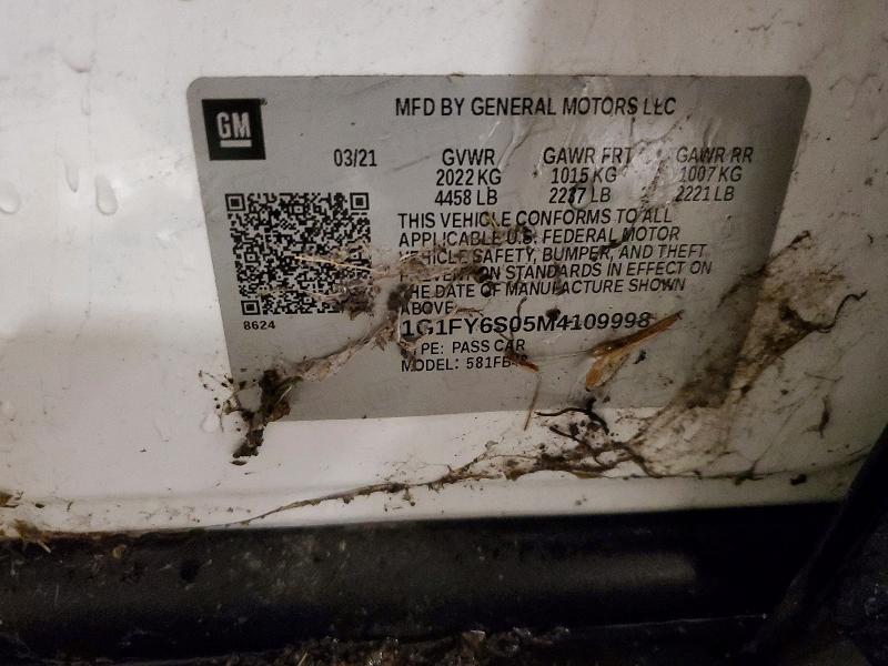 54857826 :رقم المزاد ، 1G1FY6S05M4109998 vin ، 2021 Chevrolet Bolt Ev مزاد بيع