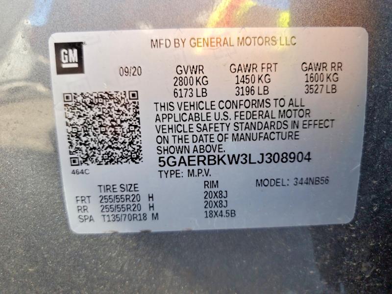 54597586 :رقم المزاد ، 5GAERBKW3LJ308904 vin ، 2020 Buick Enclave مزاد بيع