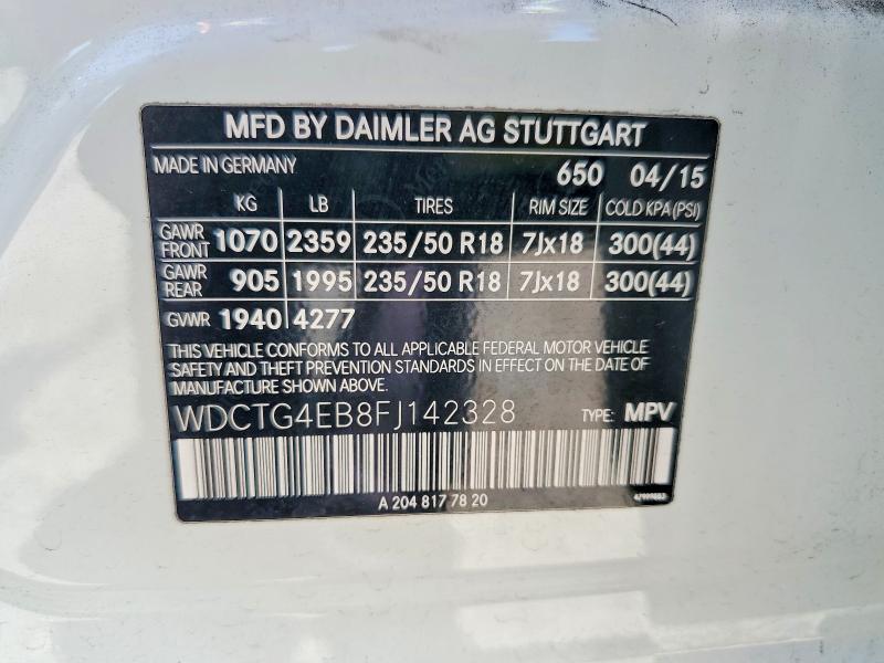 Aukcja sprzedaży 2015 Mercedes-benz Gla, vin: WDCTG4EB8FJ142328, numer aukcji: 53670956