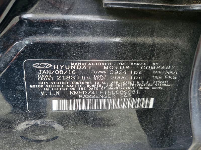 52588926 :رقم المزاد ، KMHD74LF1HU089081 vin ، 2017 Hyundai Elantra مزاد بيع