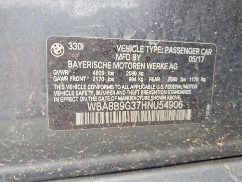 52077466 :رقم المزاد ، WBA8B9G37HNU54906 vin ، 2017 Bmw 330 مزاد بيع