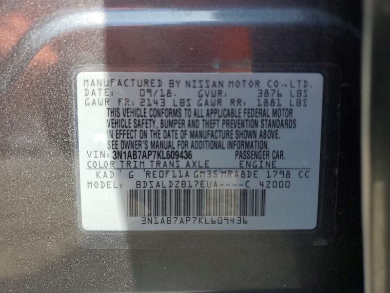 2019 Nissan Sentra მანქანა იყიდება აუქციონზე, vin: 3N1AB7AP7KL609436, აუქციონის ნომერი: 52488956