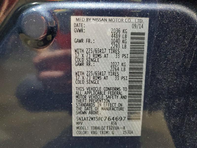 55005436 :رقم المزاد ، 5N1AT2MT5FC764697 vin ، 2015 Nissan Rogue مزاد بيع