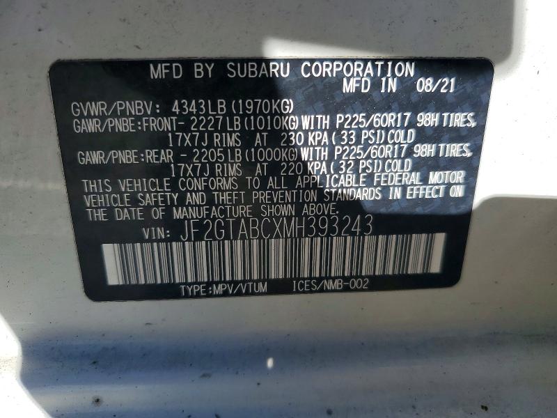 55278396 :رقم المزاد ، JF2GTABCXMH393243 vin ، 2021 Subaru Crosstrek مزاد بيع