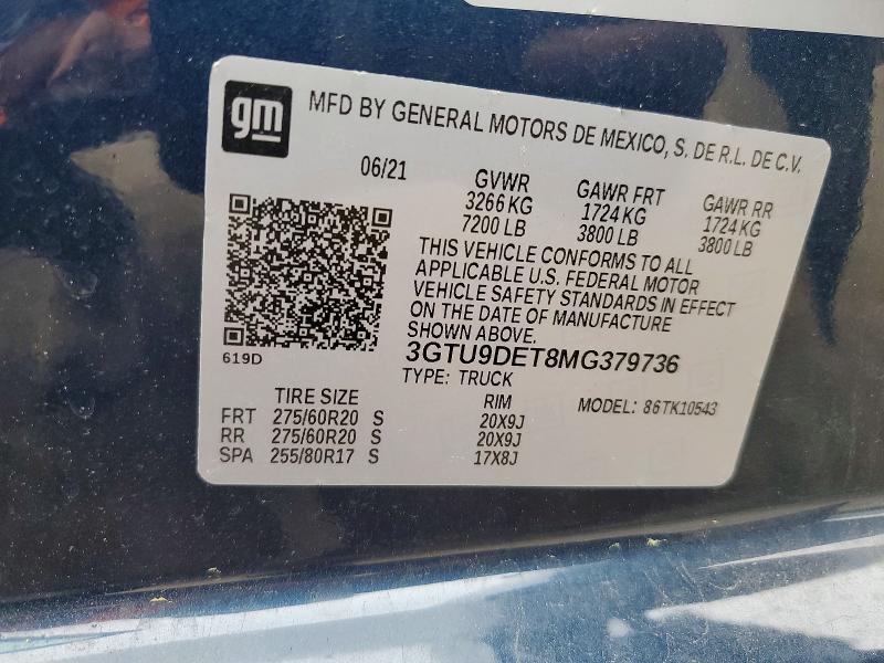 54709556 :رقم المزاد ، 3GTU9DET8MG379736 vin ، 2021 Gmc Sierra مزاد بيع