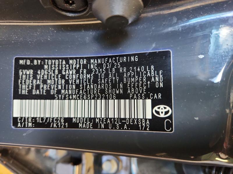 Продажа на аукционе авто 2025 Toyota Corolla, vin: 5YFS4MCE6SP232106, номер лота: 53885486