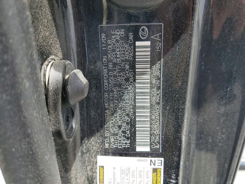 52366796 :رقم المزاد ، JTHFF2C2XA2508451 vin ، 2010 Lexus Is مزاد بيع