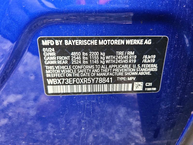54585516 :رقم المزاد ، WBX73EF0XR5Y78841 vin ، 2024 Bmw X1 مزاد بيع