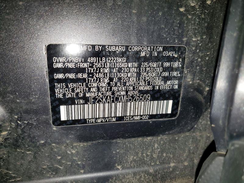 Продаж на аукціоні авто 2021 Subaru Forester, vin: JF2SKAFCXMH526509, номер лоту: 55126146