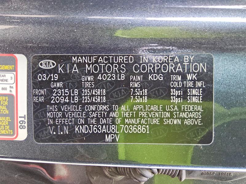 53007846 :رقم المزاد ، KNDJ63AU8L7036861 vin ، 2020 Kia Soul مزاد بيع