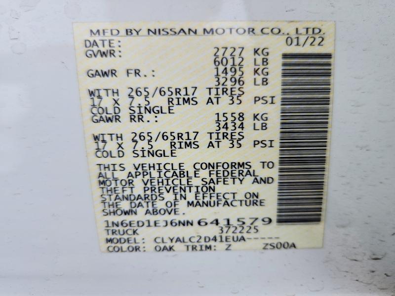 Продажа на аукционе авто 2022 Nissan Frontier, vin: 1N6ED1EJ6NN641579, номер лота: 54314316