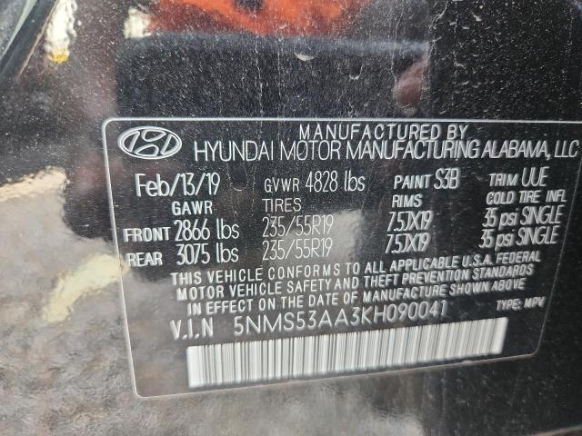 2019 Hyundai Santa Fe მანქანა იყიდება აუქციონზე, vin: 5NMS53AA3KH090041, აუქციონის ნომერი: 53544286
