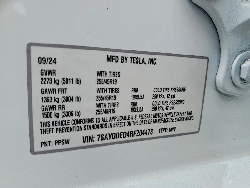 53589256 :رقم المزاد ، 7SAYGDED4RF204478 vin ، 2024 Tesla Model Y مزاد بيع