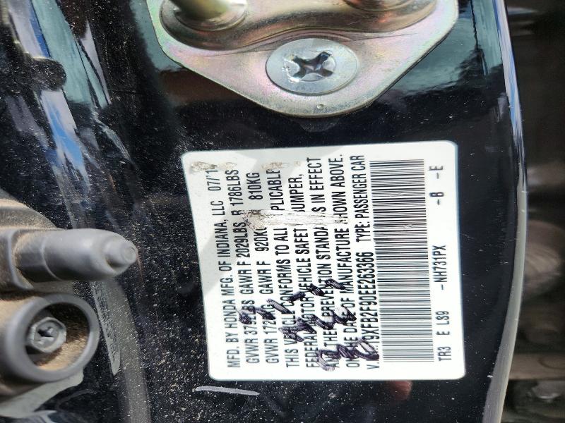 54900586 :رقم المزاد ، 19XFB2F90EE263366 vin ، 2014 Honda Civic مزاد بيع