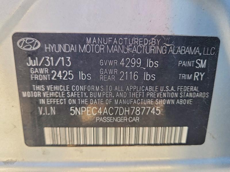 2013 Hyundai Sonata მანქანა იყიდება აუქციონზე, vin: 5NPEC4AC7DH787745, აუქციონის ნომერი: 54269456