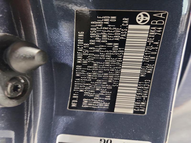 52764776 :رقم المزاد ، 5YFBURHE0JP844581 vin ، 2018 Toyota Corolla مزاد بيع
