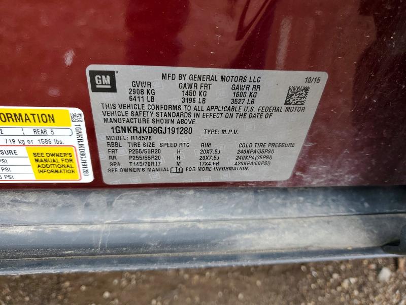 Продажа на аукционе авто 2016 Chevrolet Traverse, vin: 1GNKRJKD8GJ191280, номер лота: 53895376