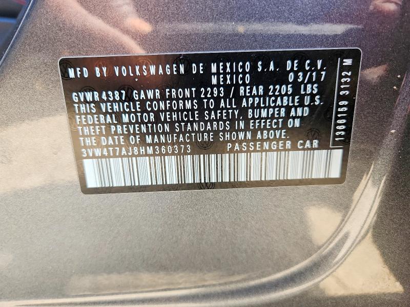 Продаж на аукціоні авто 2017 Volkswagen Jetta, vin: 3VW4T7AJ8HM360373, номер лоту: 52050406