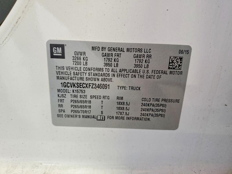 52591186 :رقم المزاد ، 1GCVKSECXFZ346091 vin ، 2015 Chevrolet Silverado مزاد بيع