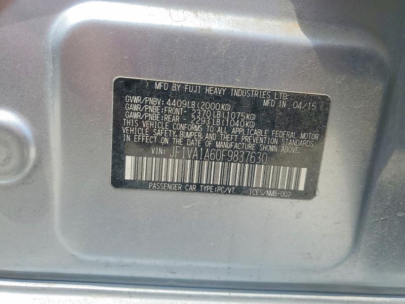 Продаж на аукціоні авто 2015 Subaru Wr-x, vin: JF1VA1A60F9837630, номер лоту: 52846126