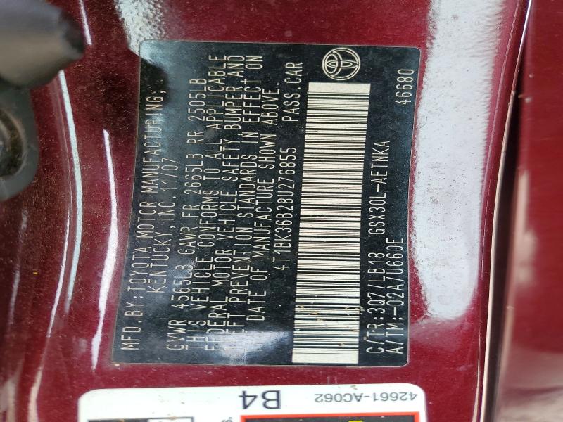 Aukcja sprzedaży 2008 Toyota Avalon, vin: 4T1BK36B28U276855, numer aukcji: 52272706
