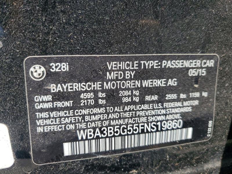 52927016 :رقم المزاد ، WBA3B5G55FNS19860 vin ، 2015 Bmw 328 مزاد بيع